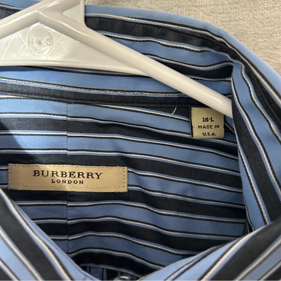 Burberry London Shirt Mens Large 16 Button Down Blue Stripe - Picture 5 of 9